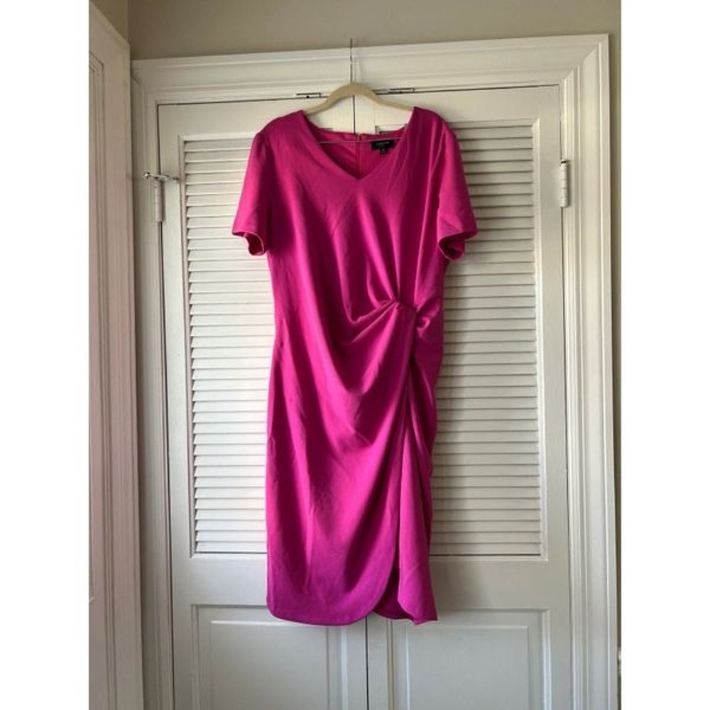 Tahari Stretch Crepe Side‎ Knot Dress pink size 16